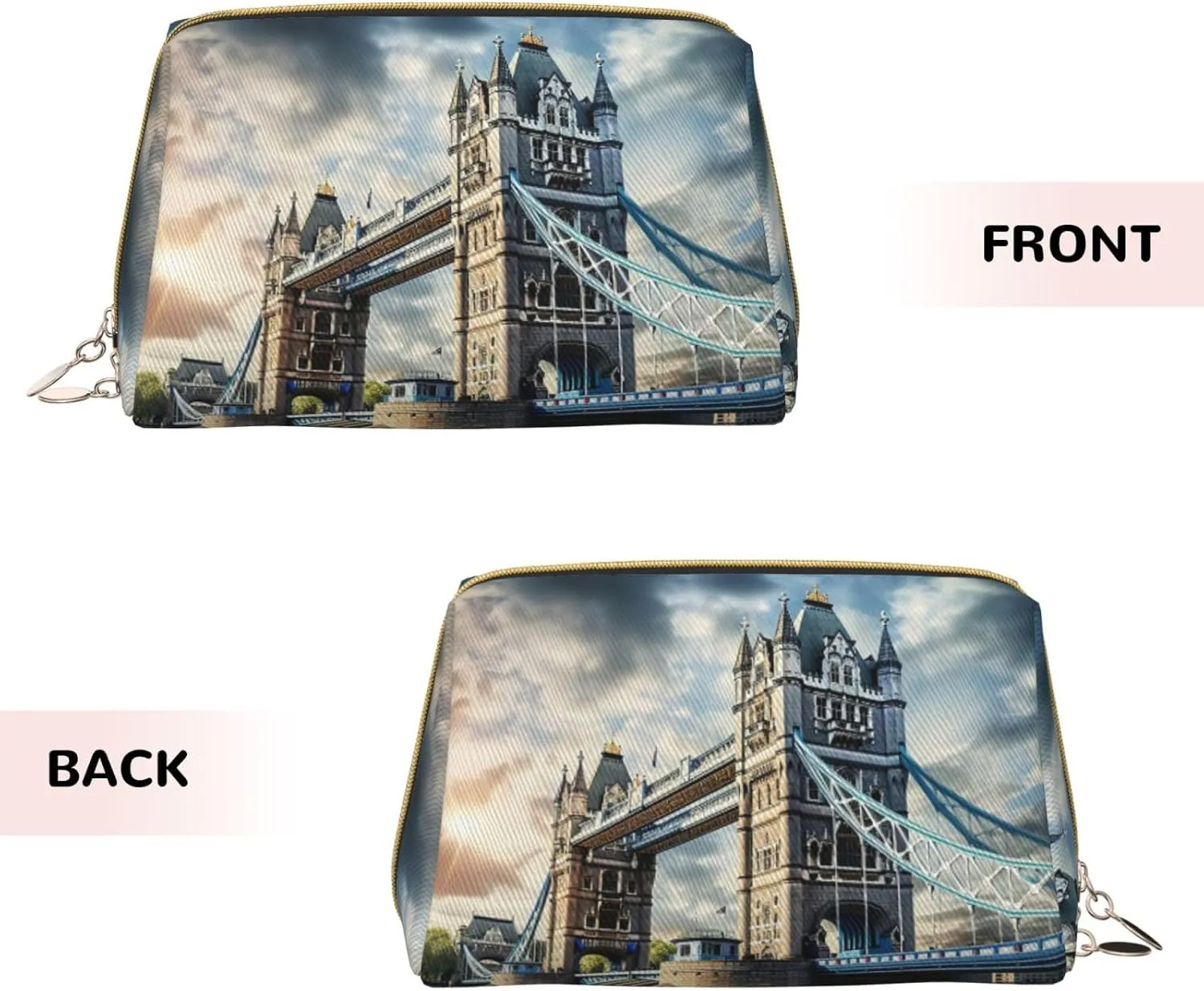 Historic Old Tower Bridge London Leather Toiletry Travel Bag, Compact Makeup Organizer For Women