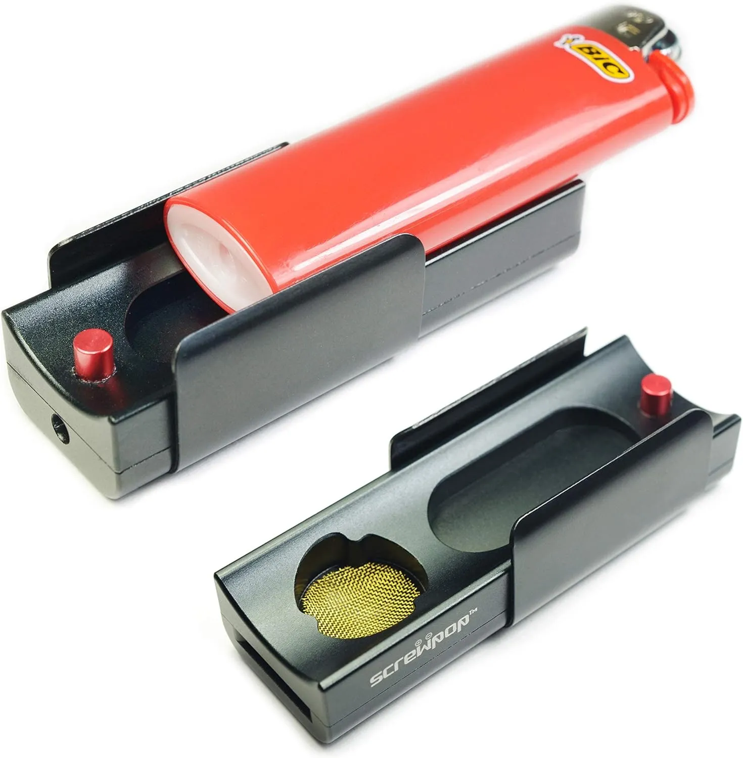 Hit Kit Compact Standard BIC Lighter Holder and Personal Stash Space-Grade Aluminum Anodized Black (Lighter Not Included)