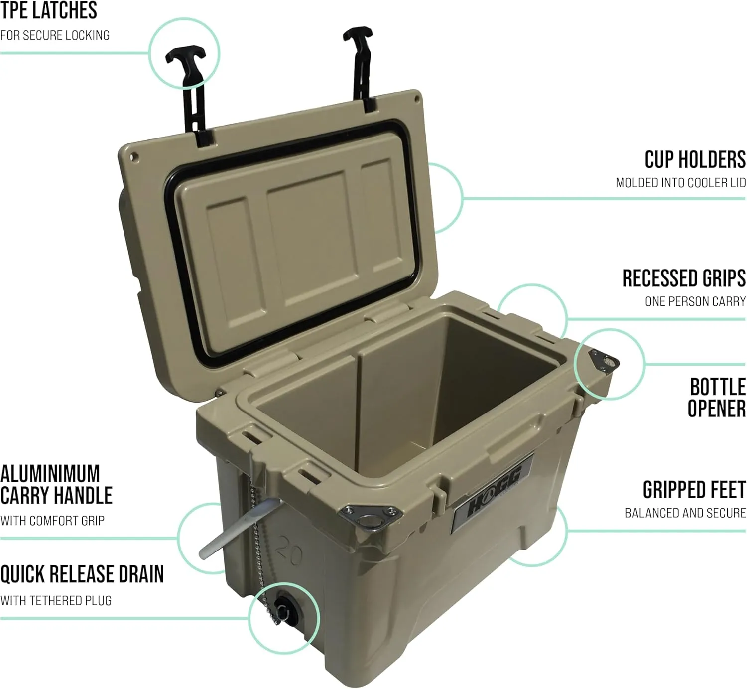 Hogg 65 qt Insulated Cooler with Wheels and Handles, Rolling Ice Chest with Wheels, Rotomolded Wheeled Coolers for Camping, Drinks, Outdoors, 65qt Blue