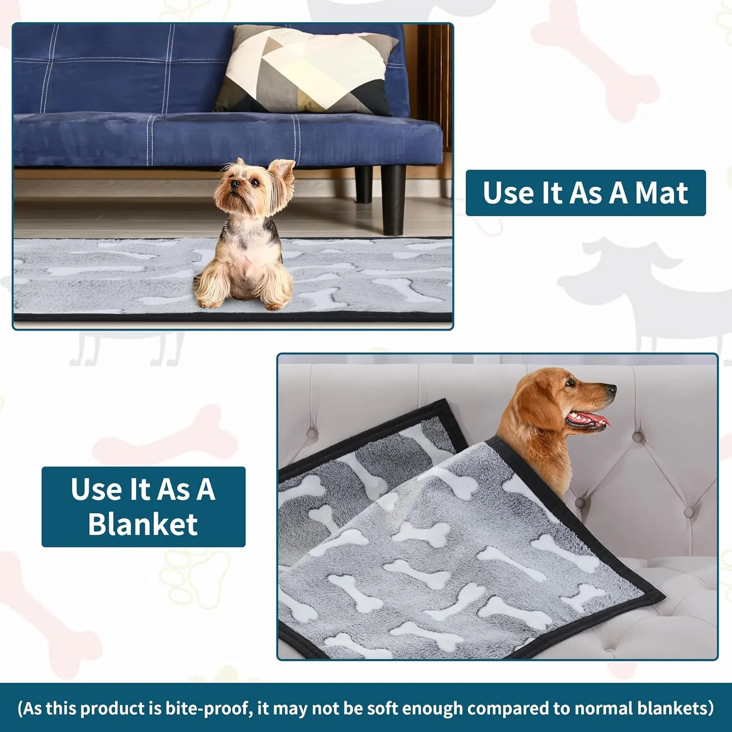 HOMBYS Chew Proof Dog Blanket Indestructible Dog Blanket for Dogs, Tear Proof and Leak Proof, Soft Flannel Fleece Pet Blanket for Sofa, Bed & Furniture Protection