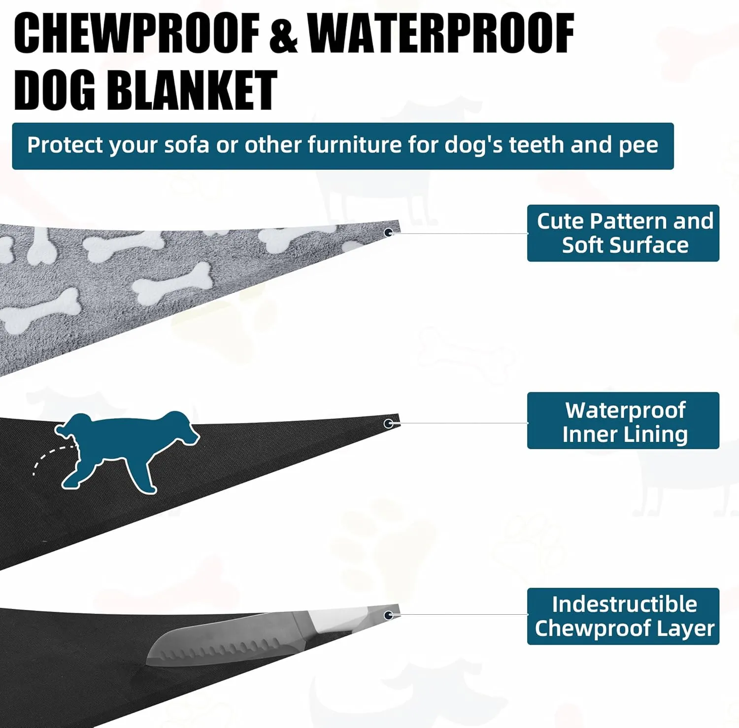 HOMBYS Chew Proof Dog Blanket Indestructible Dog Blanket for Dogs, Tear Proof and Leak Proof, Soft Flannel Fleece Pet Blanket for Sofa, Bed & Furniture Protection