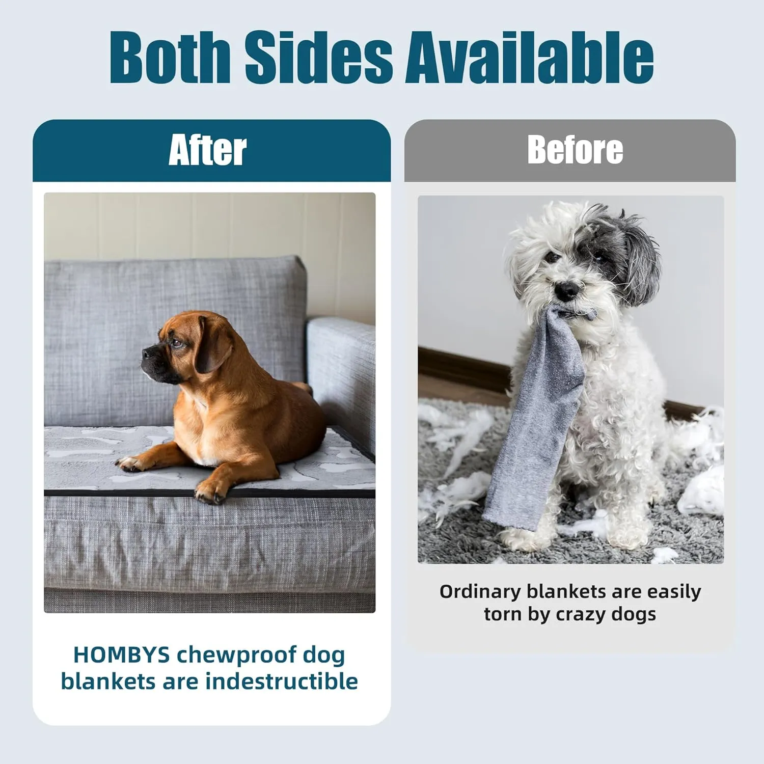 HOMBYS Chew Proof Dog Blanket Indestructible Dog Blanket for Dogs, Tear Proof and Leak Proof, Soft Flannel Fleece Pet Blanket for Sofa, Bed & Furniture Protection