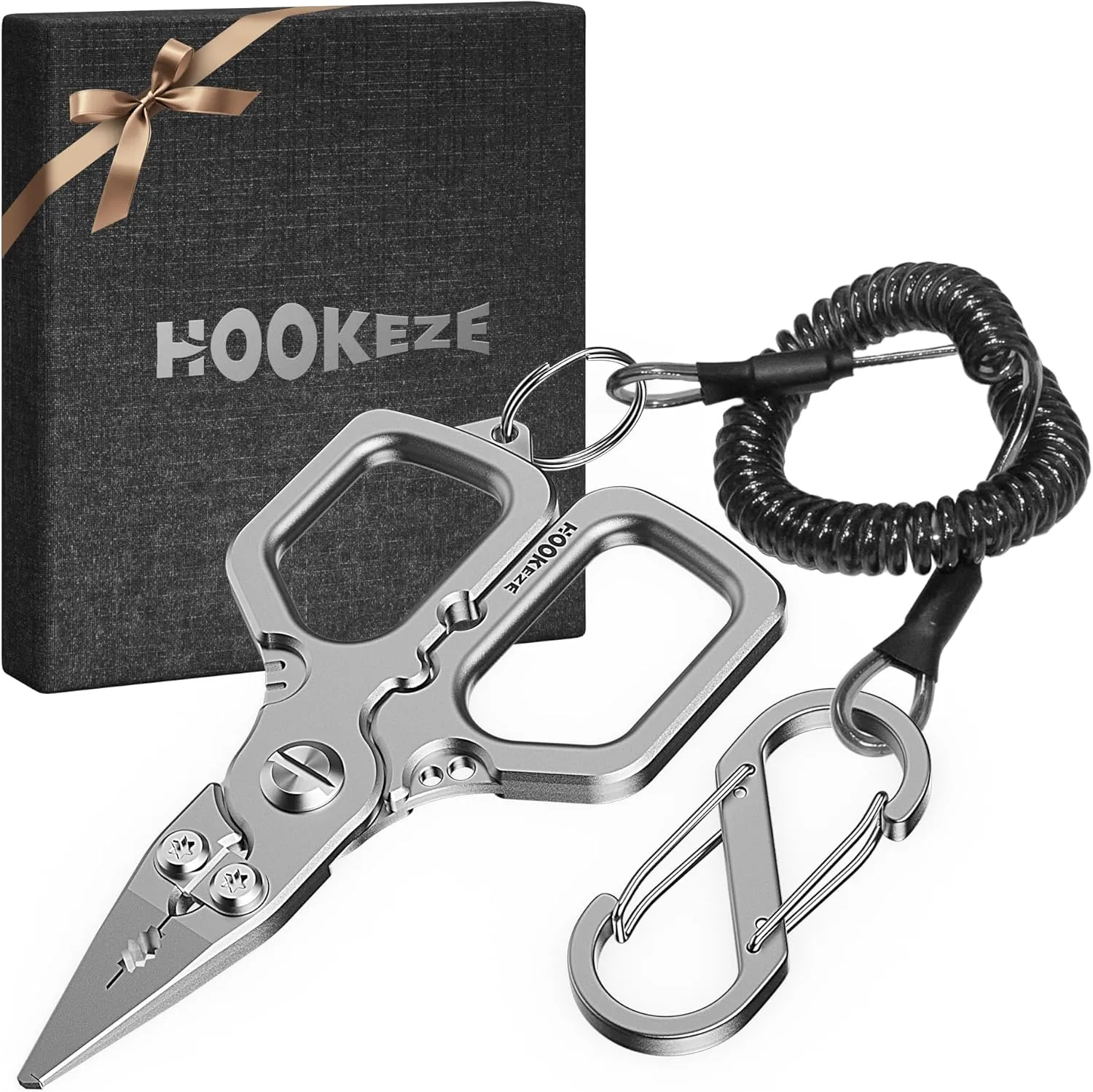 HOOK-EZE Titanium Fishing Pliers, 4.1" Saltwater Resistant Fishing Scissors,Tungsten Cutters, Knot Tying Tool with Lanyard, Split Ring Hook Remover, Gifts for Men