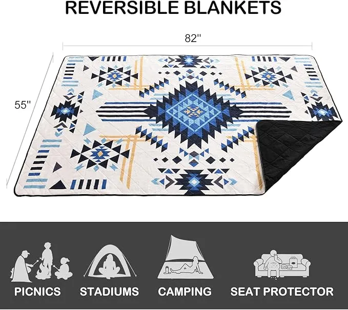 HORIMOTE HOME Outdoor Waterproof Camping Blanket, Extra Thick Flannel Fleece Warm for Cold Weather, Windproof Aztec Blankets Foldable for Stadium Picnic Dog Pet Car (Aztec)
