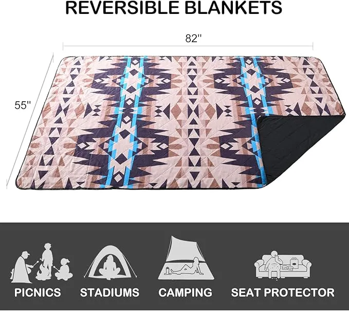 HORIMOTE HOME Outdoor Waterproof Camping Blanket, Extra Thick Flannel Fleece Warm for Cold Weather, Windproof Aztec Blankets Foldable for Stadium Picnic Dog Pet Car(Dakota)