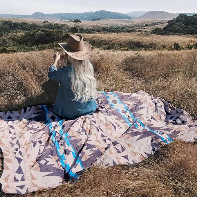 HORIMOTE HOME Outdoor Waterproof Camping Blanket, Extra Thick Flannel Fleece Warm for Cold Weather, Windproof Aztec Blankets Foldable for Stadium Picnic Dog Pet Car(Dakota)