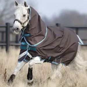 HORSEWARE Ireland Amigo Bravo 12 Plus Pony 0g Lite Waterproof Breathable Durable Turnout Blanket with Removable Hood, Excalibur/Aqua & Turquoise, 54