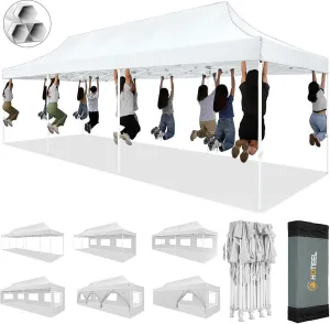 HOTEEL 10x30 Pop up Canopy Tent for Parties, Heavy Duty Easy Setup Tent with 8 Sidewalls, Outdoor Commercial Instant Gazebo for Wedding Event, with Portable Bag & Sand Bags, White(Hexagonal Frame)