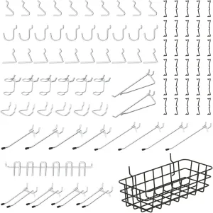 HUHOLE 88PCS Pegboard Hooks Assortment, Only Fits 1/4 Inch Pegboard, Heavy Duty Peg Board Organizer Accessories with Peg Locks, Comprehensive Pegboard Accessories Set