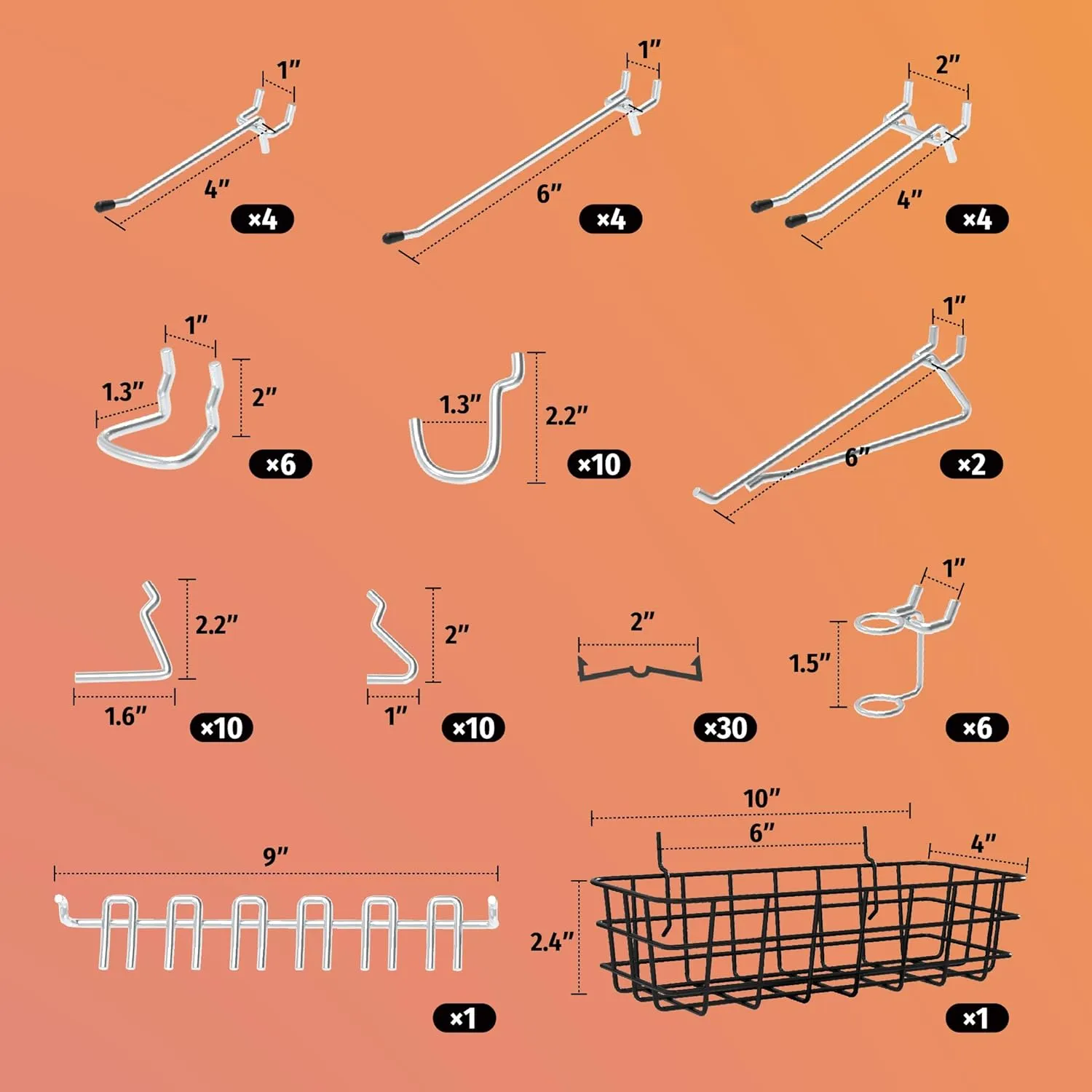 HUHOLE 88PCS Pegboard Hooks Assortment, Only Fits 1/4 Inch Pegboard, Heavy Duty Peg Board Organizer Accessories with Peg Locks, Comprehensive Pegboard Accessories Set