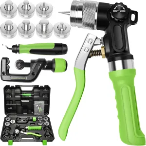 Hydraulic Tube Expander Compact Swaging Tool Kit with Tube Cutter, Deburring Tool and 7 Expander Heads for 3/8 to 1-1/8 Inches Copper Pipes