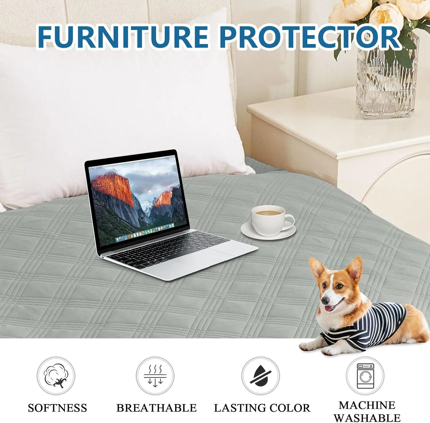 hyha Waterproof Dog Blanket, Reversible Pet Bed Blanket, Soft Sofa Couch Cover for Dogs Washable, Waterproof Pet Couch Covers for Sofa Puppy Cats Furniture Protector(30"x70", Grey/Light Grey)