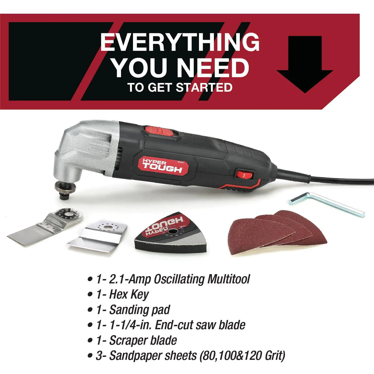 Hyper Tough 2.1 Amp Corded Oscillating Multi-function Tool, Variable Speed