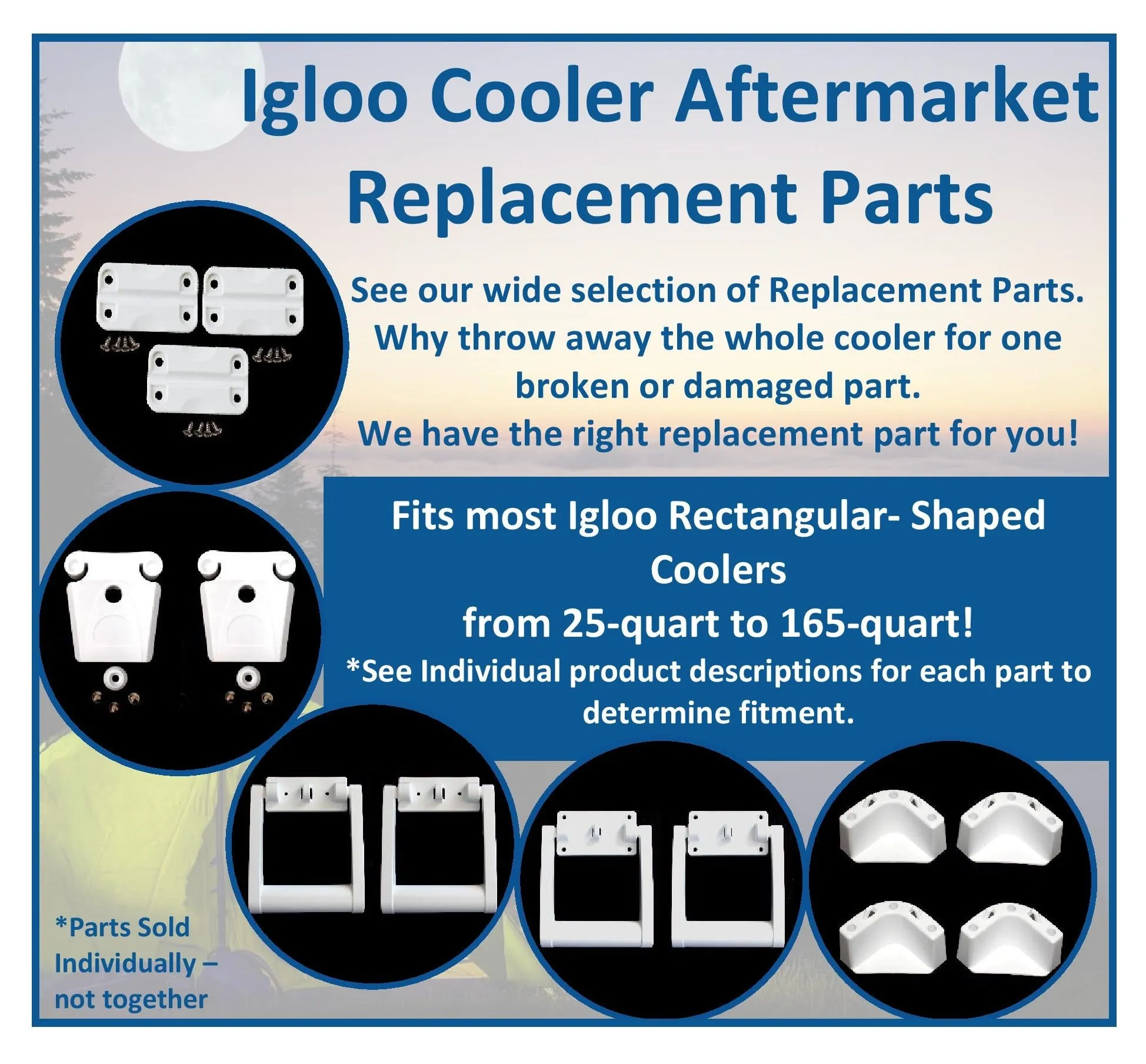 Igloo Cooler Aftermarket Plastic Replacement Parts - Hinges, Latches, 2 or 4 Hole Handles