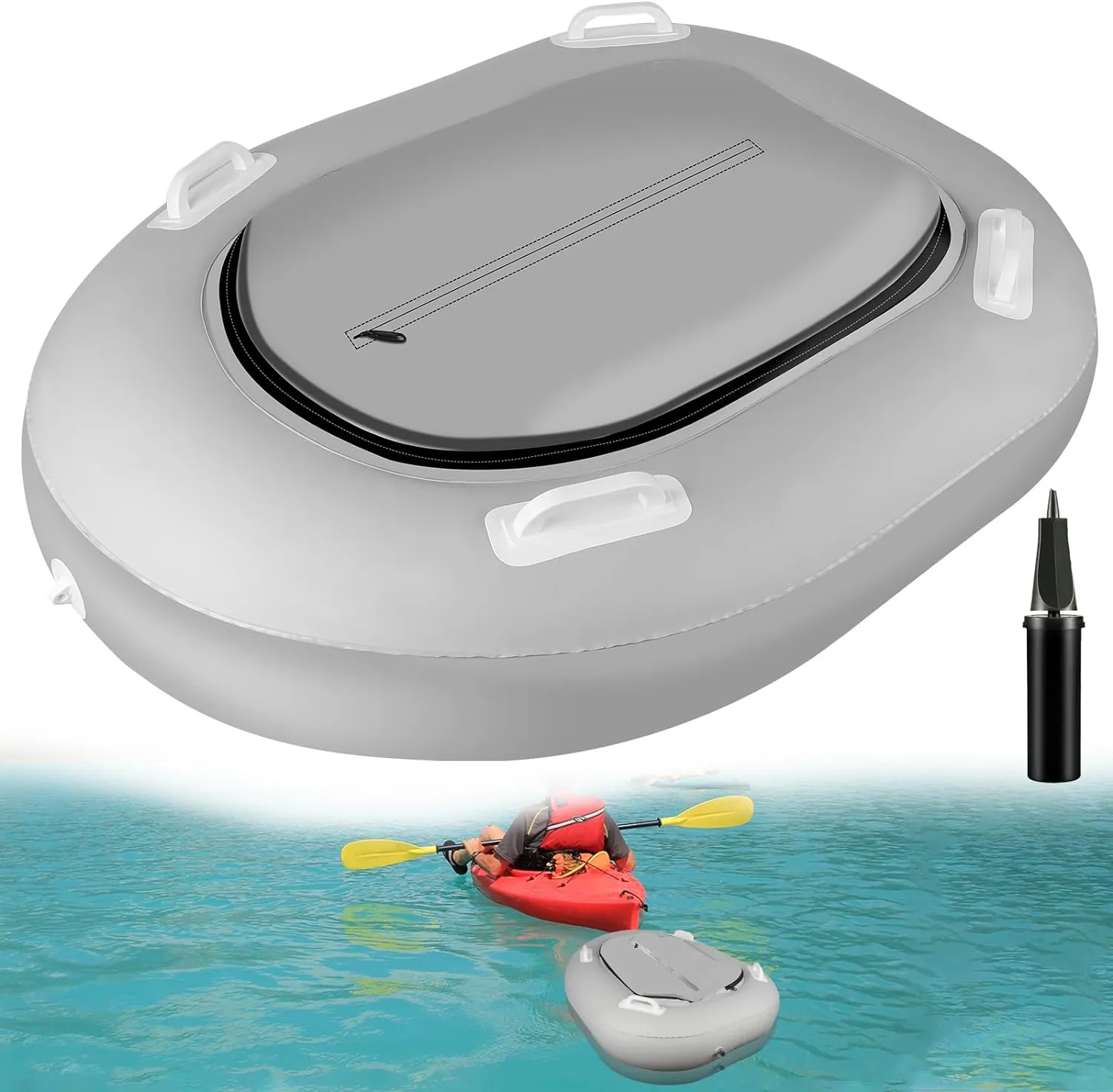 Inflatable Floating Coolers for River Lake, 38 Qt Heavy Duty PVC Cooler Float with 4 Handle for River Kayaking, Easy to Lift, Reflective Floating Coolers for Fishing, Includes Inflation Tool.