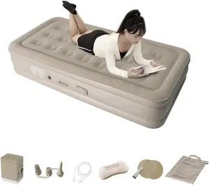 Inflatable Mattress with Electric Pump One Click Automatic Quick Inflation Deflation Heighten Air Mattress Comfortable Water-resistance 2 Person for Home Guests Travel Camping Hiking Portable Air Bed