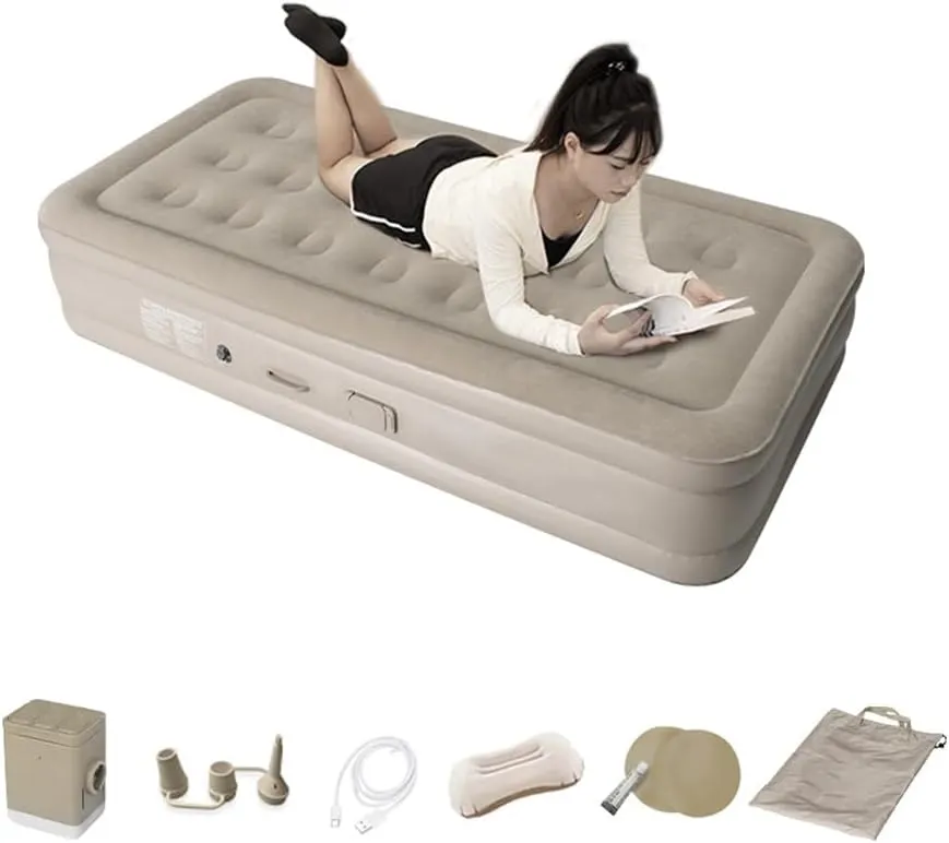 Inflatable Mattress with Electric Pump One Click Automatic Quick Inflation Deflation Heighten Air Mattress Comfortable Water-resistance 2 Person for Home Guests Travel Camping Hiking Portable Air Bed