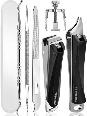 Ingrown Toenail Tool, 6 PCS Stainless Steel Pedicure Tool, Straight Edge and Curved Slanted Nail Clippers Cutters for Ingrown Toenail Correction Removal Kit at Home for Seniors, Men, Women