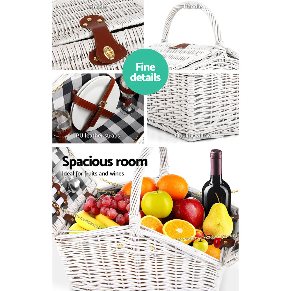 Insulated 2 Person Willow Picnic Basket Set with Blanket