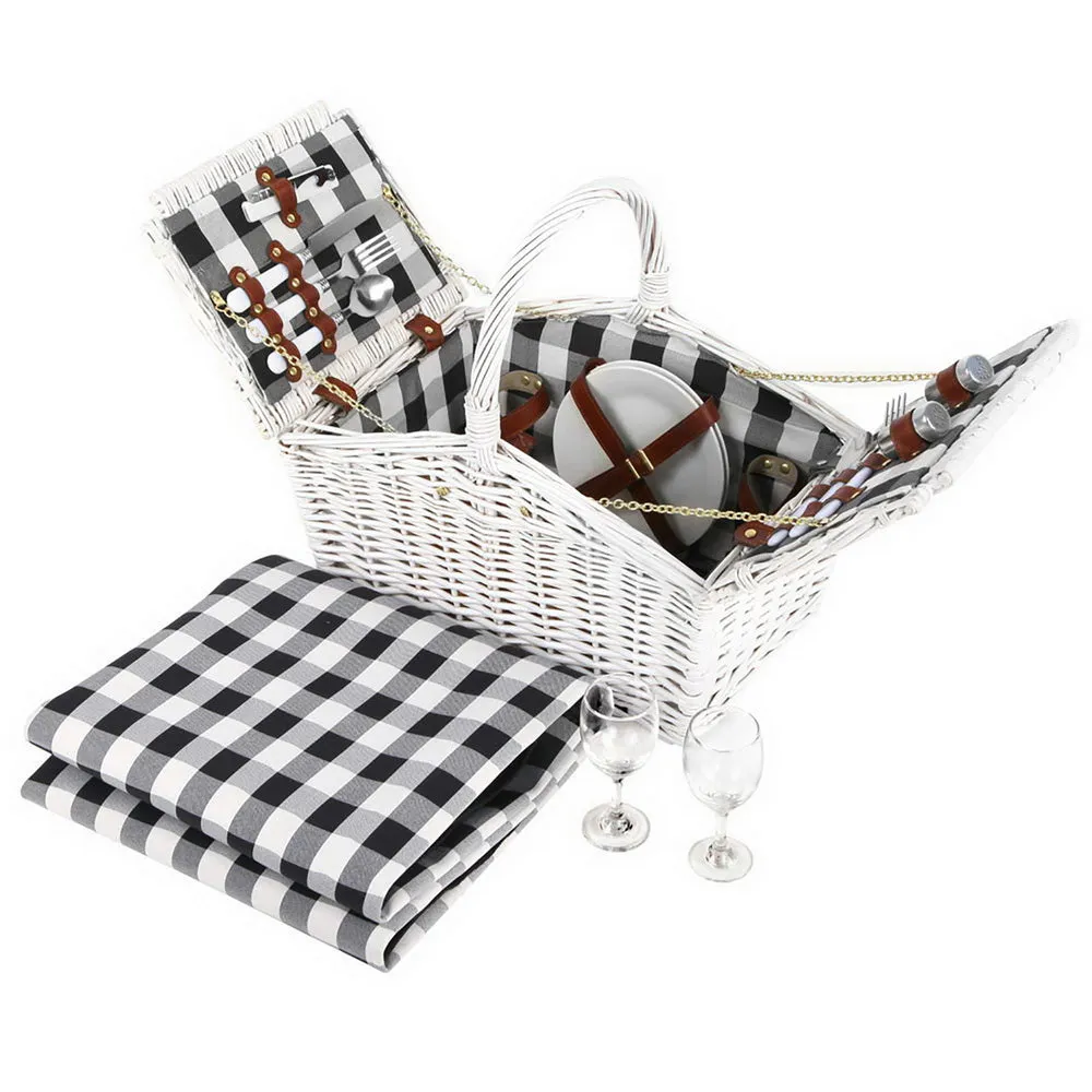 Insulated 2 Person Willow Picnic Basket Set with Blanket