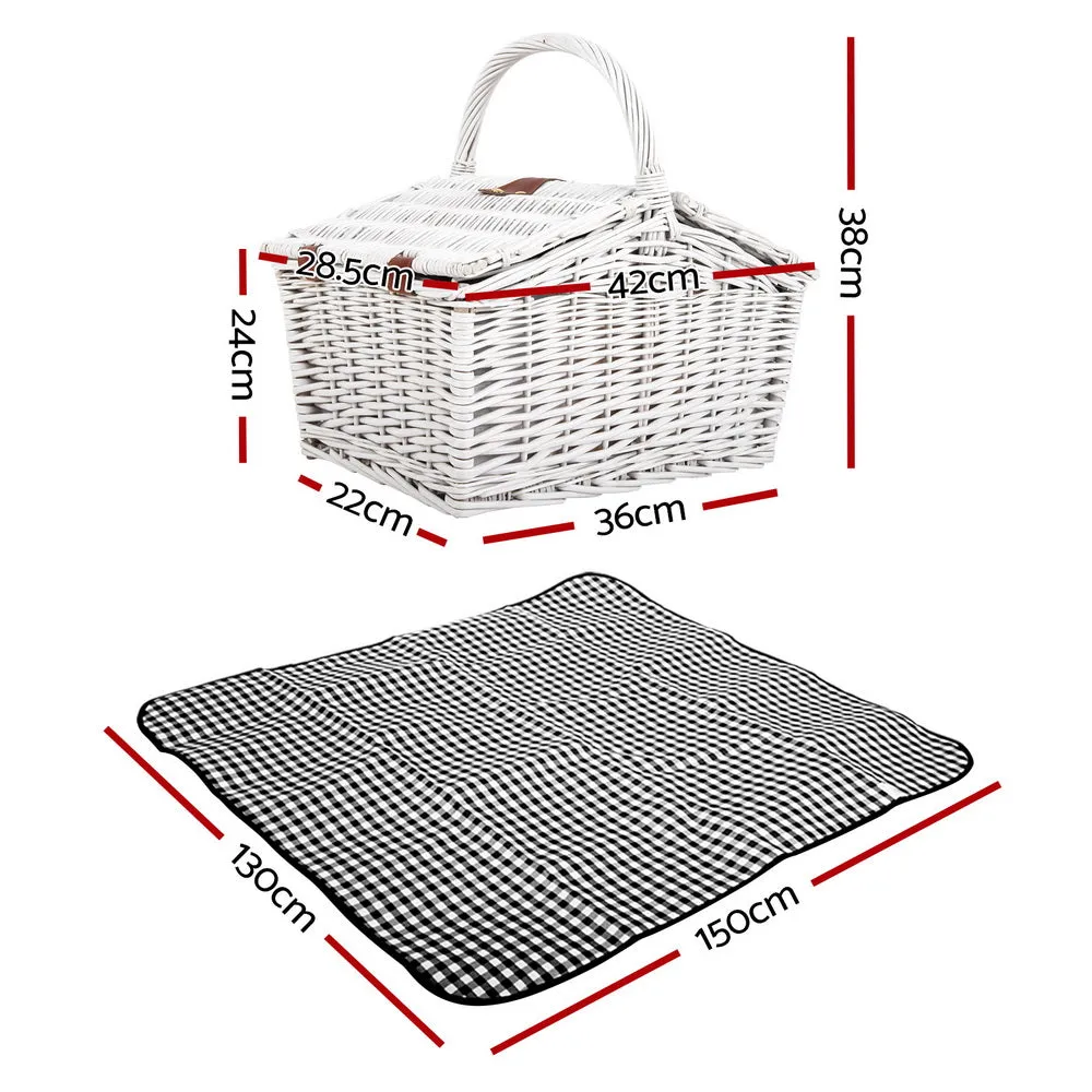 Insulated 2 Person Willow Picnic Basket Set with Blanket
