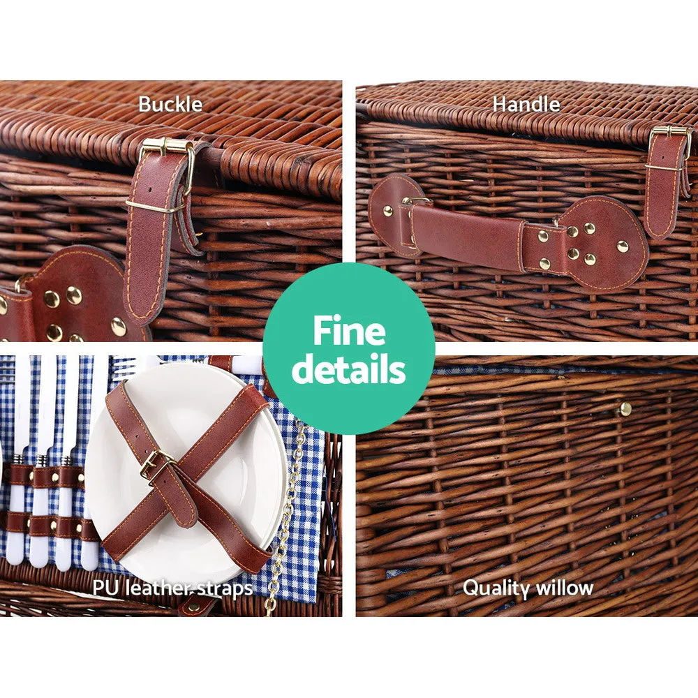 Insulated 4 Person Willow Picnic Basket Set with Blanket and Storage Bag