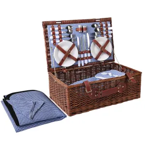 Insulated 4 Person Willow Picnic Basket Set with Blanket and Storage Bag