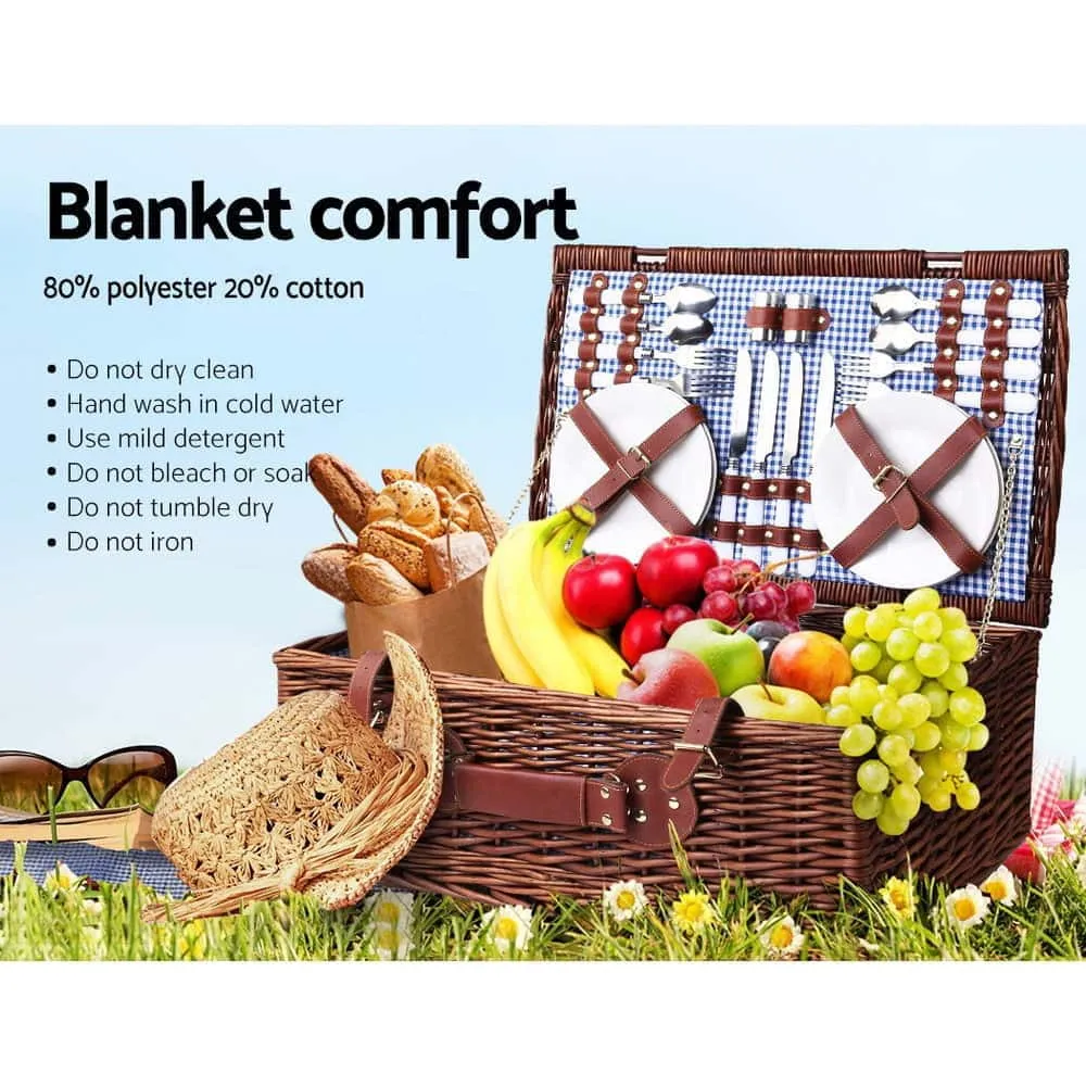 Insulated 4 Person Willow Picnic Basket Set with Blanket and Storage Bag