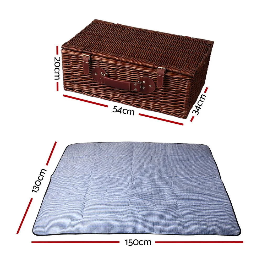 Insulated 4 Person Willow Picnic Basket Set with Blanket and Storage Bag