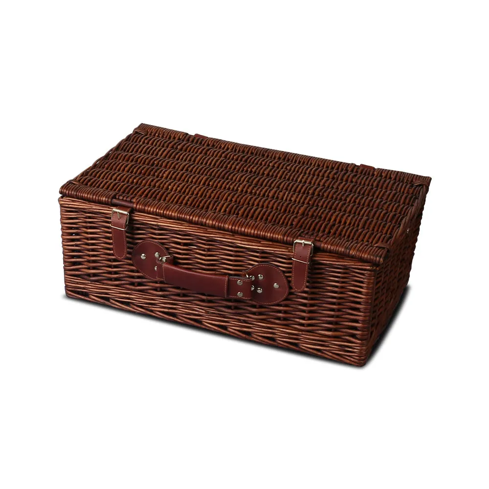 Insulated 4 Person Willow Picnic Basket Set with Blanket and Storage Bag