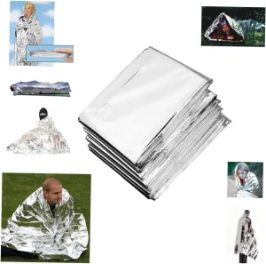 Insulated Emergency Blankets 5pcs Heavy Duty Thermal Foil Blankets Reflective Sunscreen for Outdoor Activities 210x160cm