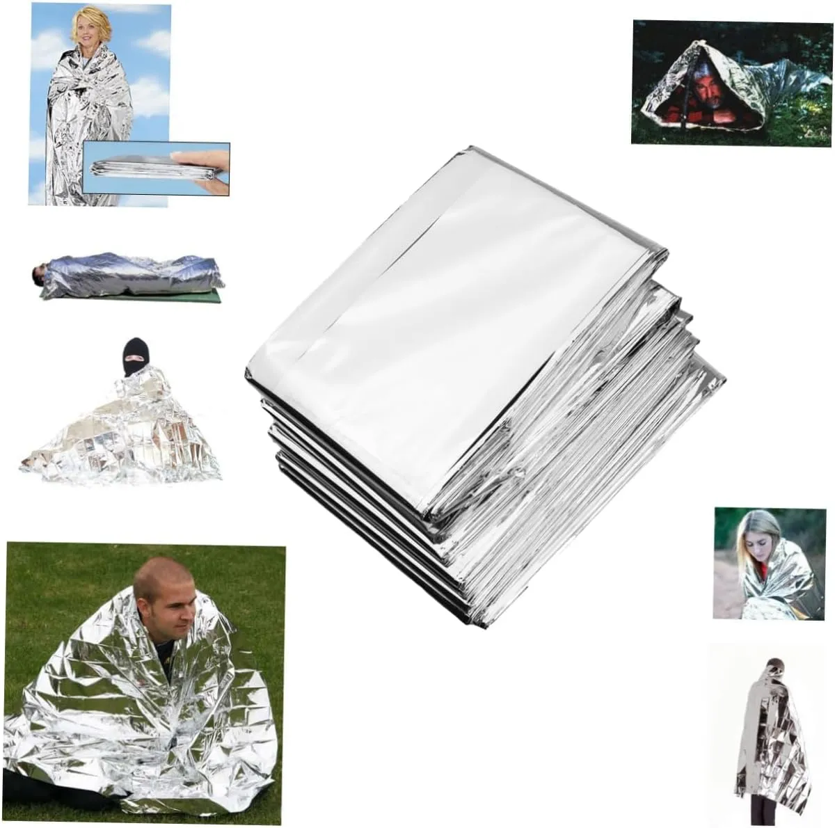 Insulated Emergency Blankets 5pcs Heavy Duty Thermal Foil Blankets Reflective Sunscreen for Outdoor Activities 210x160cm