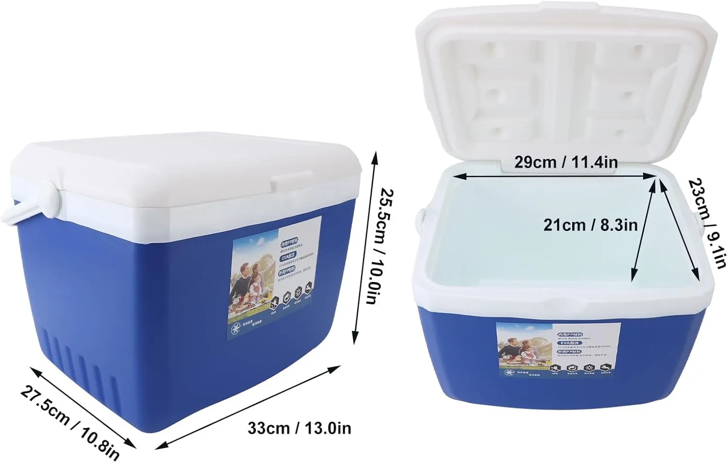 Insulated Portable Cooler, Insulated Cooler Lunch Box, Mini Beach Cooler Soft Lunch Bag Box, Outdoor Hard Cooler with Handles for Beach, Camping, Tailgating, Sports, 13L (Blue)