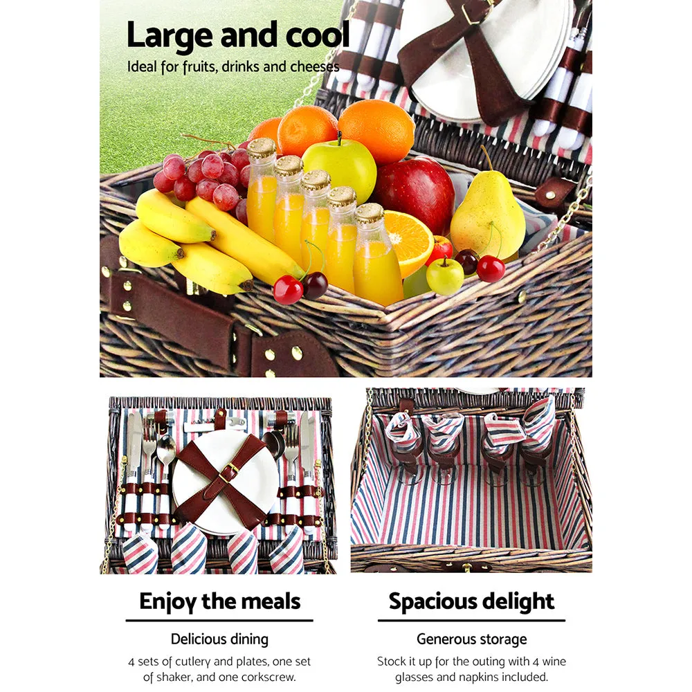 Insulated Willow Picnic Basket Set with Blanket - 4 Person