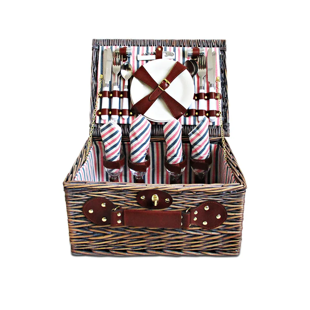 Insulated Willow Picnic Basket Set with Blanket - 4 Person