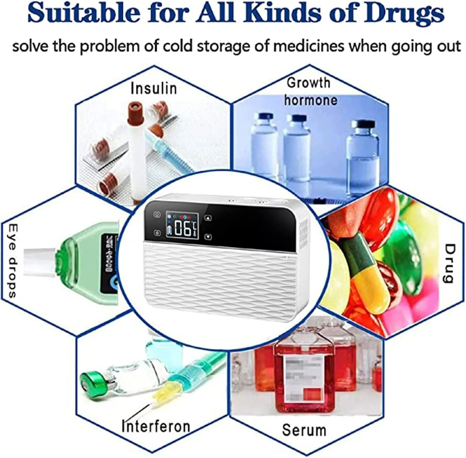 Insulin Cool Box Portable Mini Medicine Fridge, Intelligent Cooling Rechargeable Car Small Fridge for Travel Cool Box, Plane, Car, Family, with Shoulder Bag,2batteries