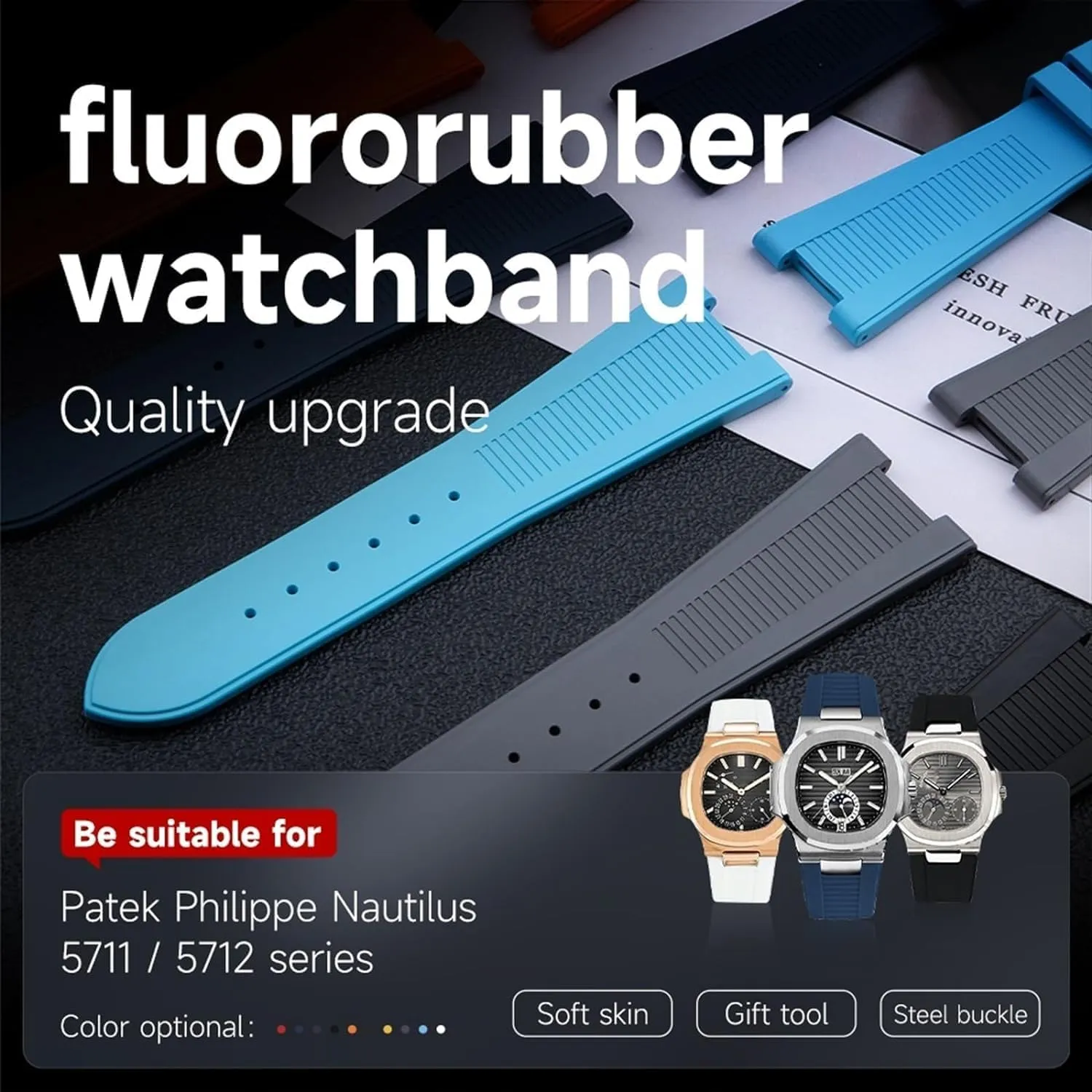 Interface Wristband For Nautilus 5711/5712 Fluororubber watch strap For Patek Philippe FKM WatchBands Accessories