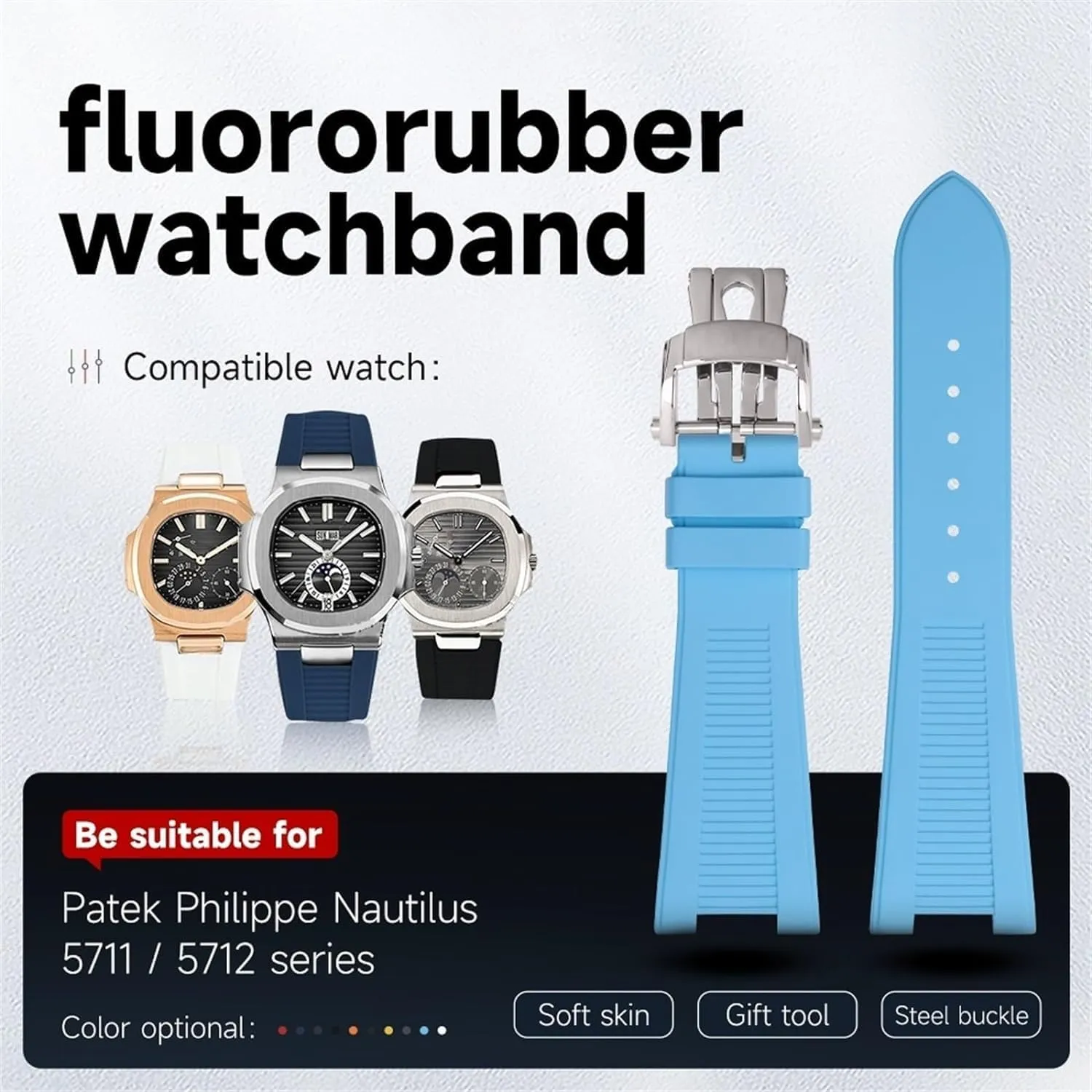 Interface Wristband For Nautilus 5711/5712 Fluororubber watch strap For Patek Philippe FKM WatchBands Accessories