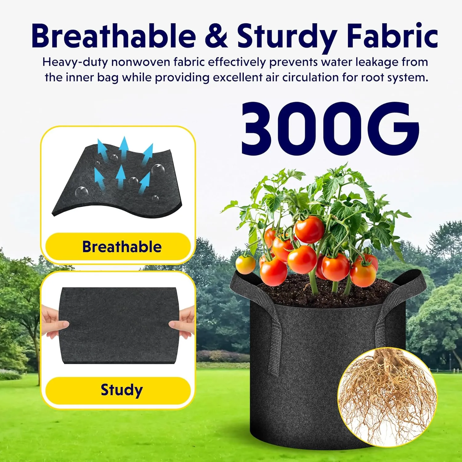 iPower 5 Pack 10 Gallon Grow Bags, Garden Planting Nonwoven Fabric Pots with Reinforced Handle, Heavy Duty and Aeration Planter Pot for Tomato, Fruits, Vegetables and Flowers