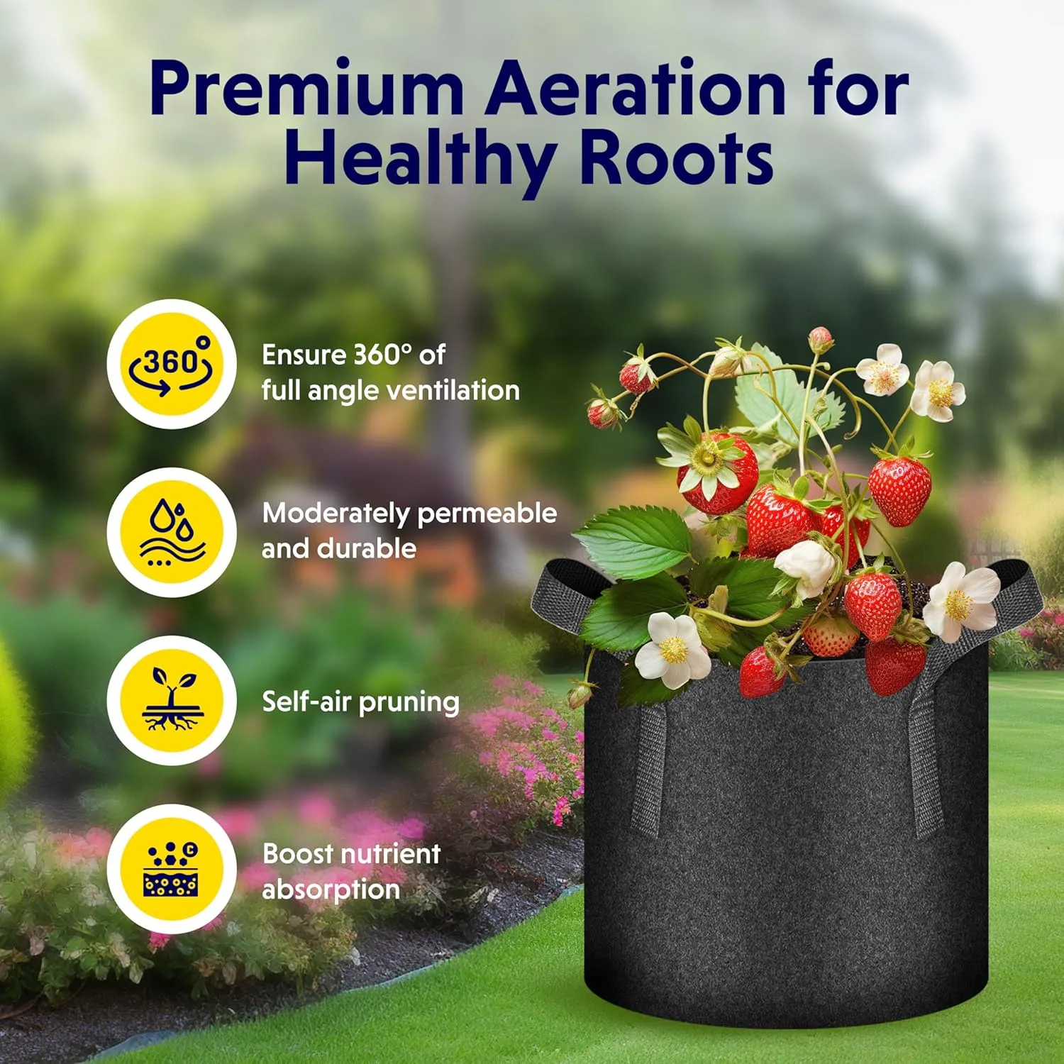iPower 5 Pack 10 Gallon Grow Bags, Garden Planting Nonwoven Fabric Pots with Reinforced Handle, Heavy Duty and Aeration Planter Pot for Tomato, Fruits, Vegetables and Flowers