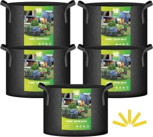 iPower 5 Pack 10 Gallon Grow Bags, Garden Planting Nonwoven Fabric Pots with Reinforced Handle, Heavy Duty and Aeration Planter Pot for Tomato, Fruits, Vegetables and Flowers
