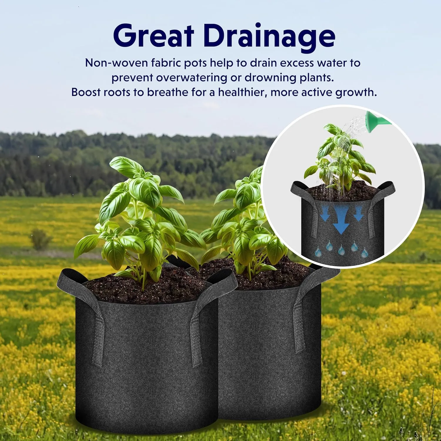 iPower 5 Pack 10 Gallon Grow Bags, Garden Planting Nonwoven Fabric Pots with Reinforced Handle, Heavy Duty and Aeration Planter Pot for Tomato, Fruits, Vegetables and Flowers