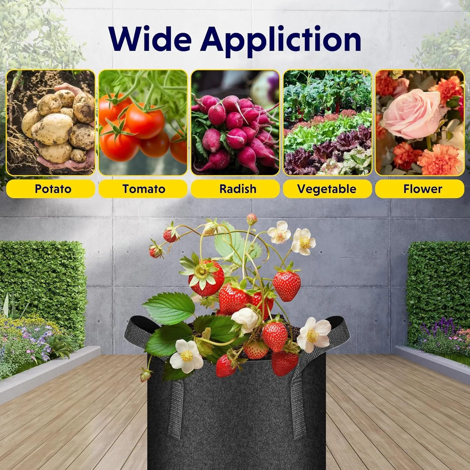 iPower 5 Pack 10 Gallon Grow Bags, Garden Planting Nonwoven Fabric Pots with Reinforced Handle, Heavy Duty and Aeration Planter Pot for Tomato, Fruits, Vegetables and Flowers