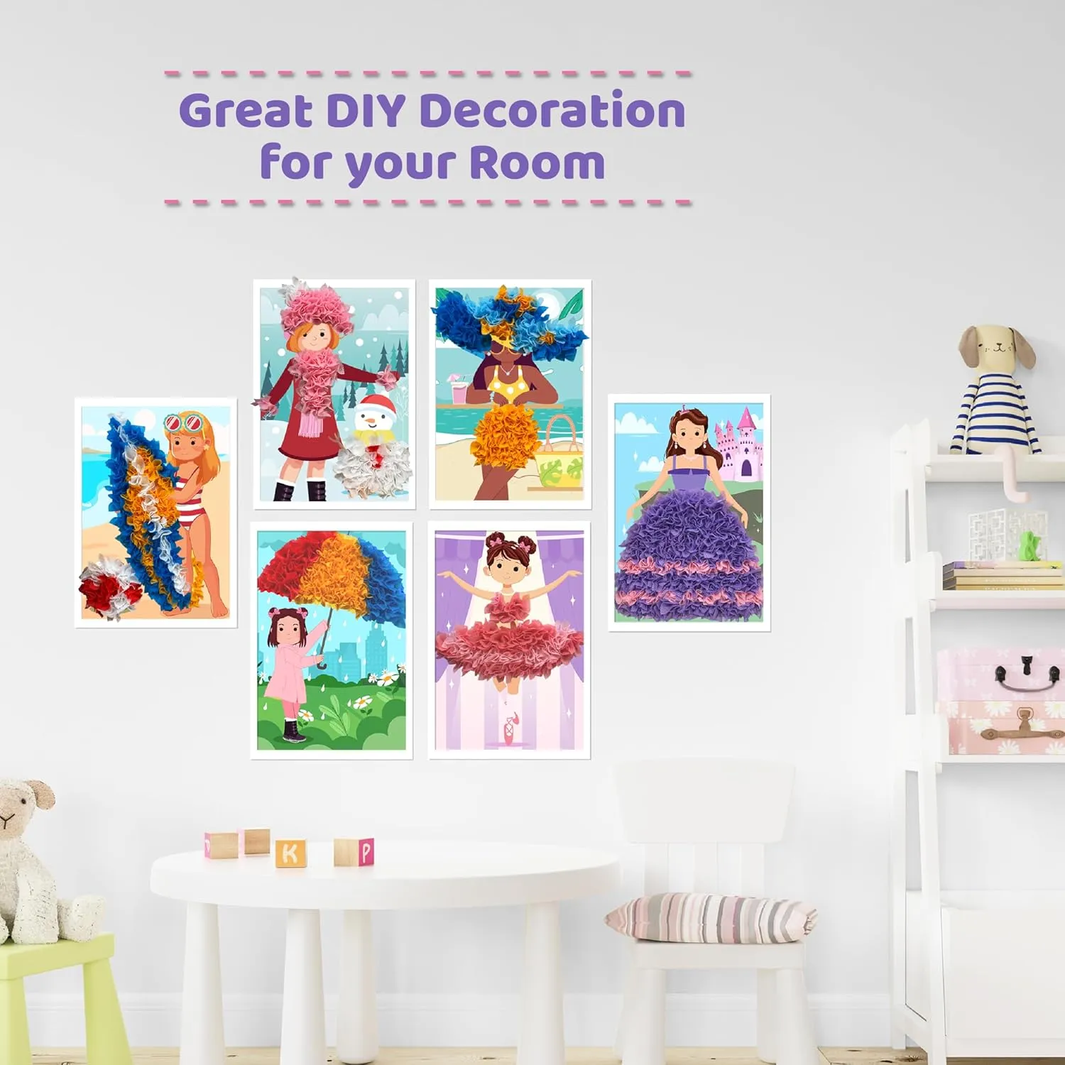 jackinthebox Poke Poke Art for Kids – Fashion Theme Dress Decorations for Princess, Winter, Monsoon, Hawai, Beach, Ballerina, Mess-Free Sewing Art for Kids, Gift for Girls and Boys Ages 4 5 6 7 8