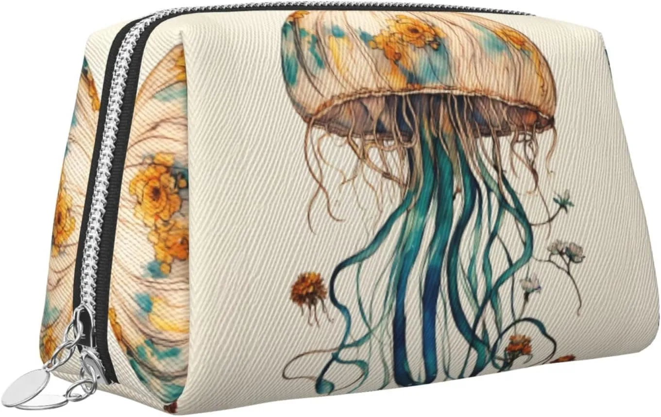 Jellyfish Pattern Travel-Ready Toiletry Bag, Compact Makeup Organizer For Women