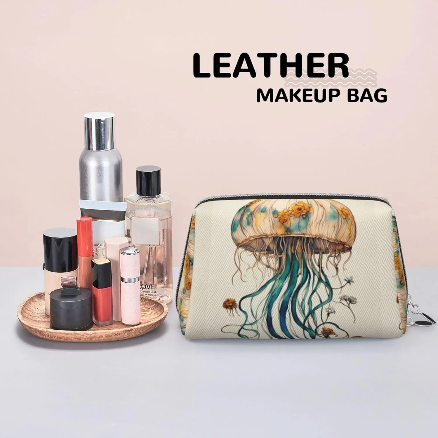 Jellyfish Pattern Travel-Ready Toiletry Bag, Compact Makeup Organizer For Women