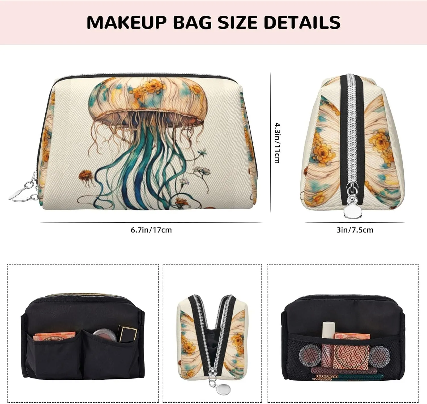 Jellyfish Pattern Travel-Ready Toiletry Bag, Compact Makeup Organizer For Women