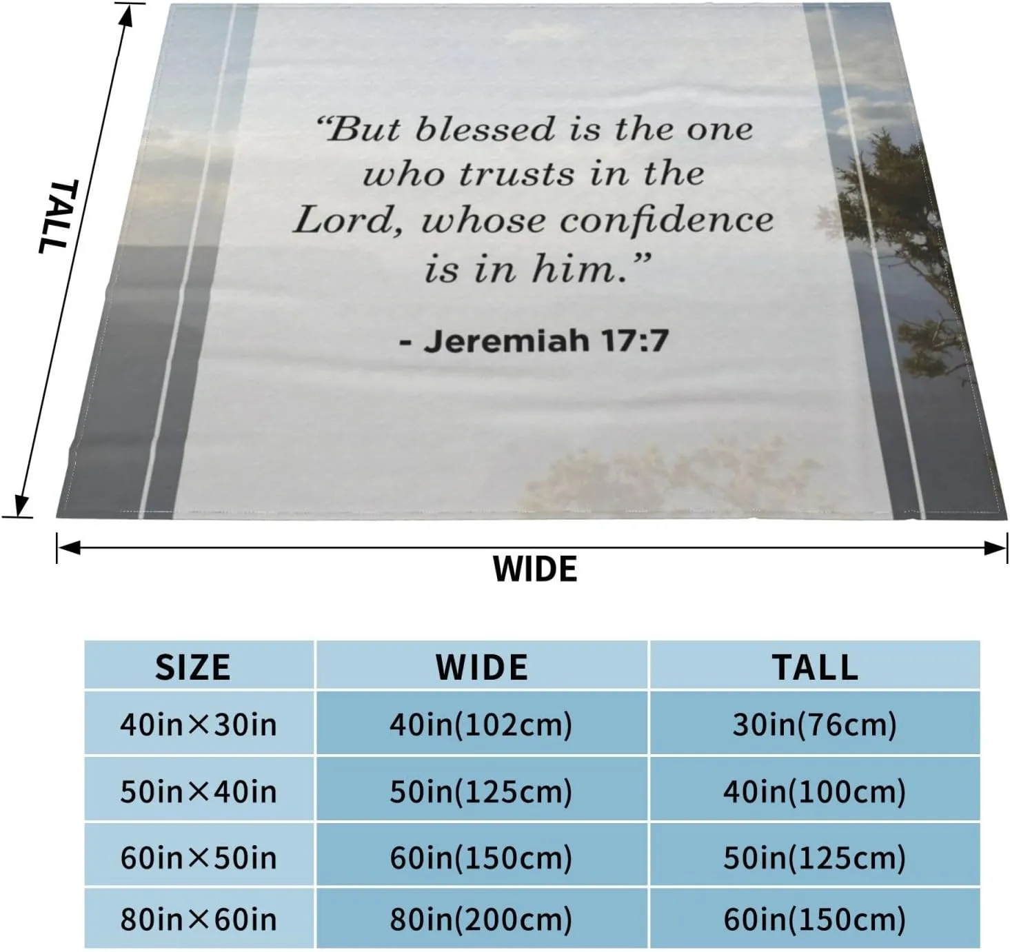 Jeremiah 17 7 60"X50" Flannel Blanket - 100% Soft Polyester, Lightweight and Warm, Suitable for Families, Camping, Travel
