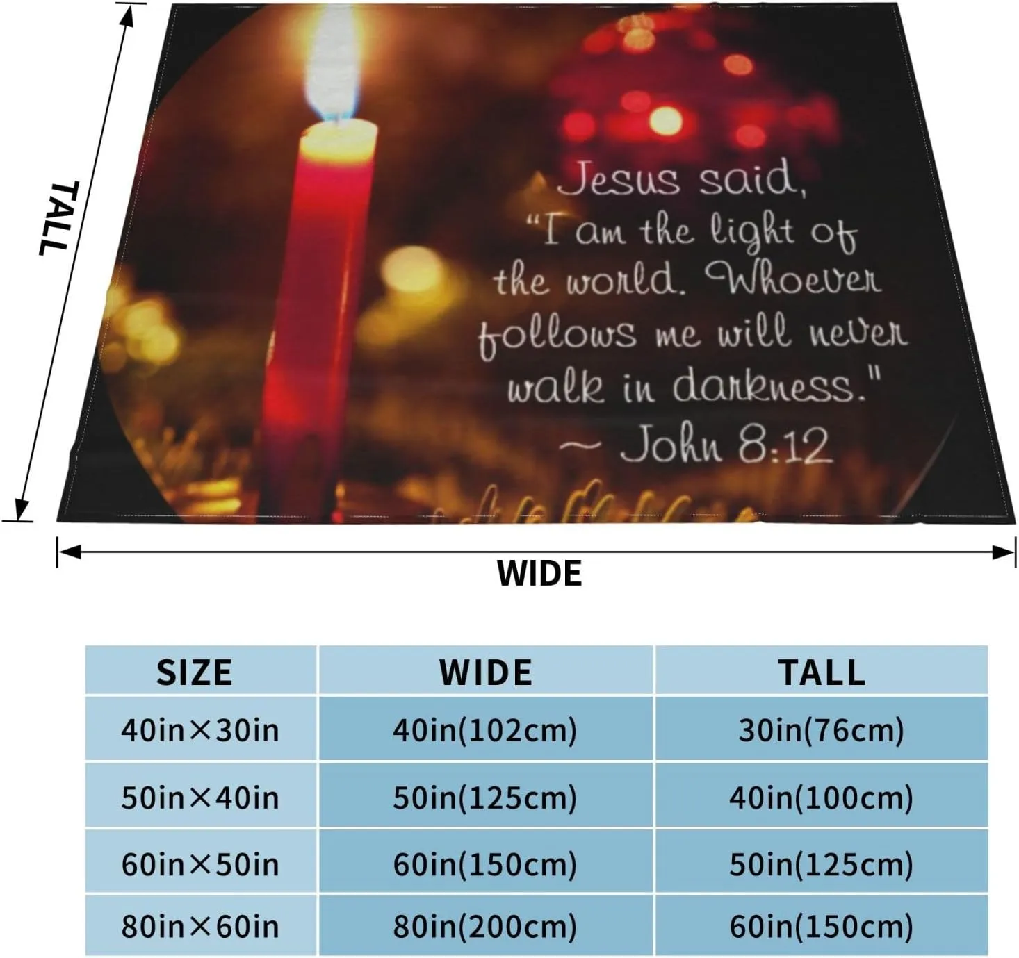 Jesus Said, I Am The Light of The World, John 8 12 80"X60" Flannel Blanket - 100% Soft Polyester, Lightweight and Warm, Suitable for Families, Camping, Travel