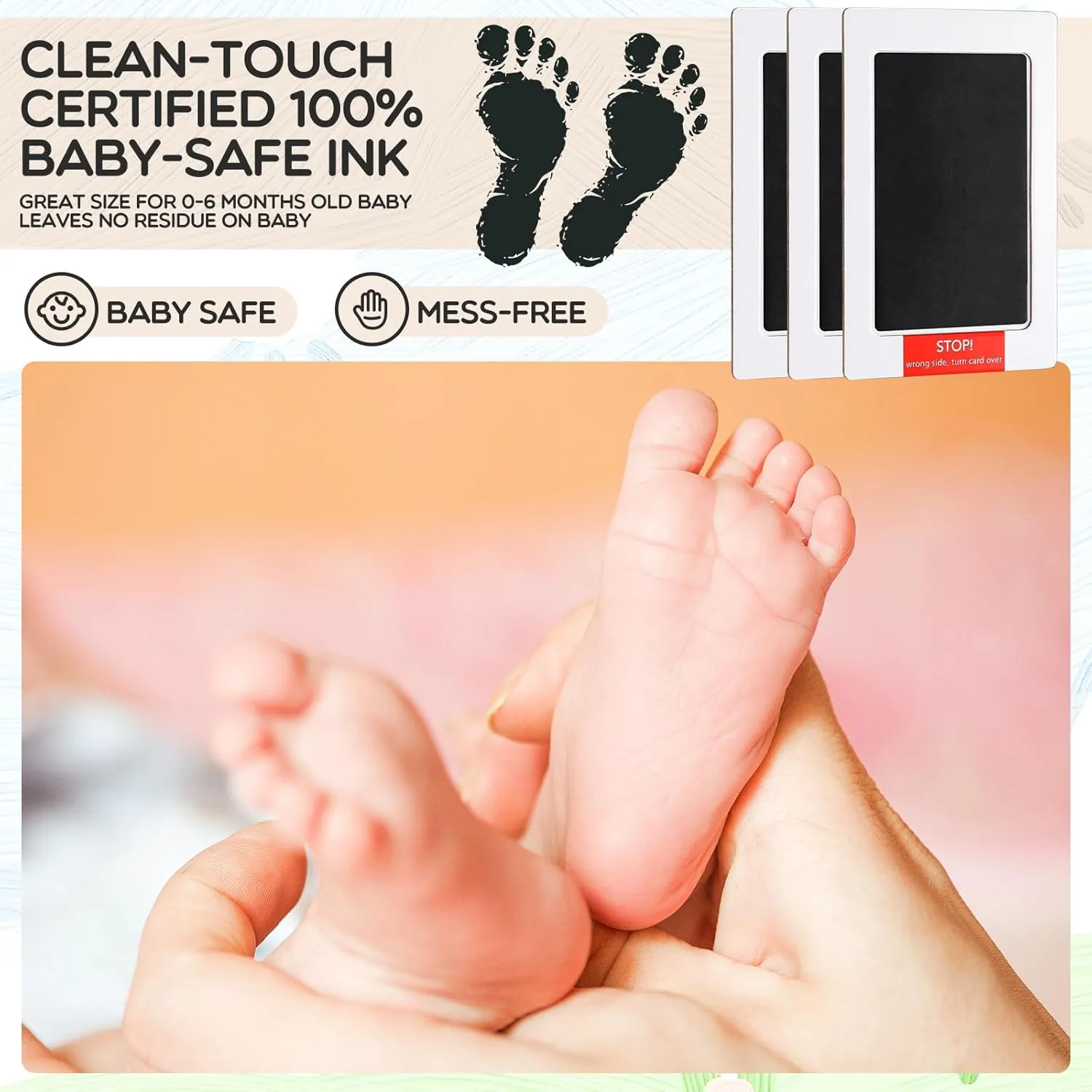 Jetec 60 Set Inkless Baby Footprint and Handprint Kit, Clean Touch Ink Pad for Baby Hand and Footprints, Dog Paw Print Kit with Ink Pads and Imprint Cards for Newborns Babies Pets Gifts (Black)